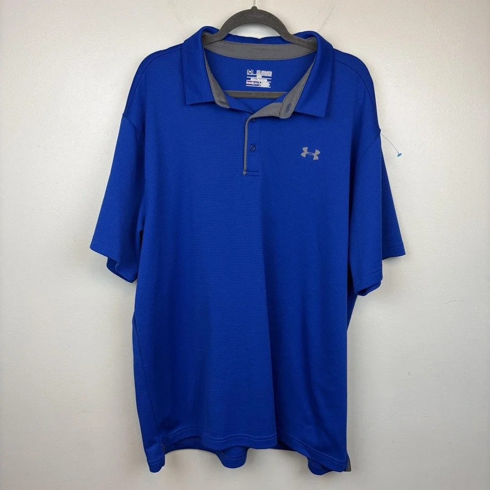 Under‎ Armour Polo Shirt Mens 3XL Blue HeatGear Loose Fit Golf Performance - Picture 2 of 10